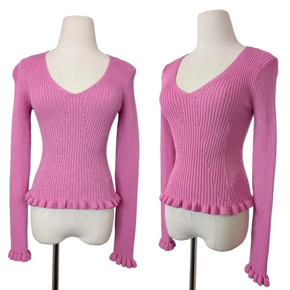 Endless Rose Pink Knit Top Size XS Long Sleeve Ribbed - Picture 1 of 12